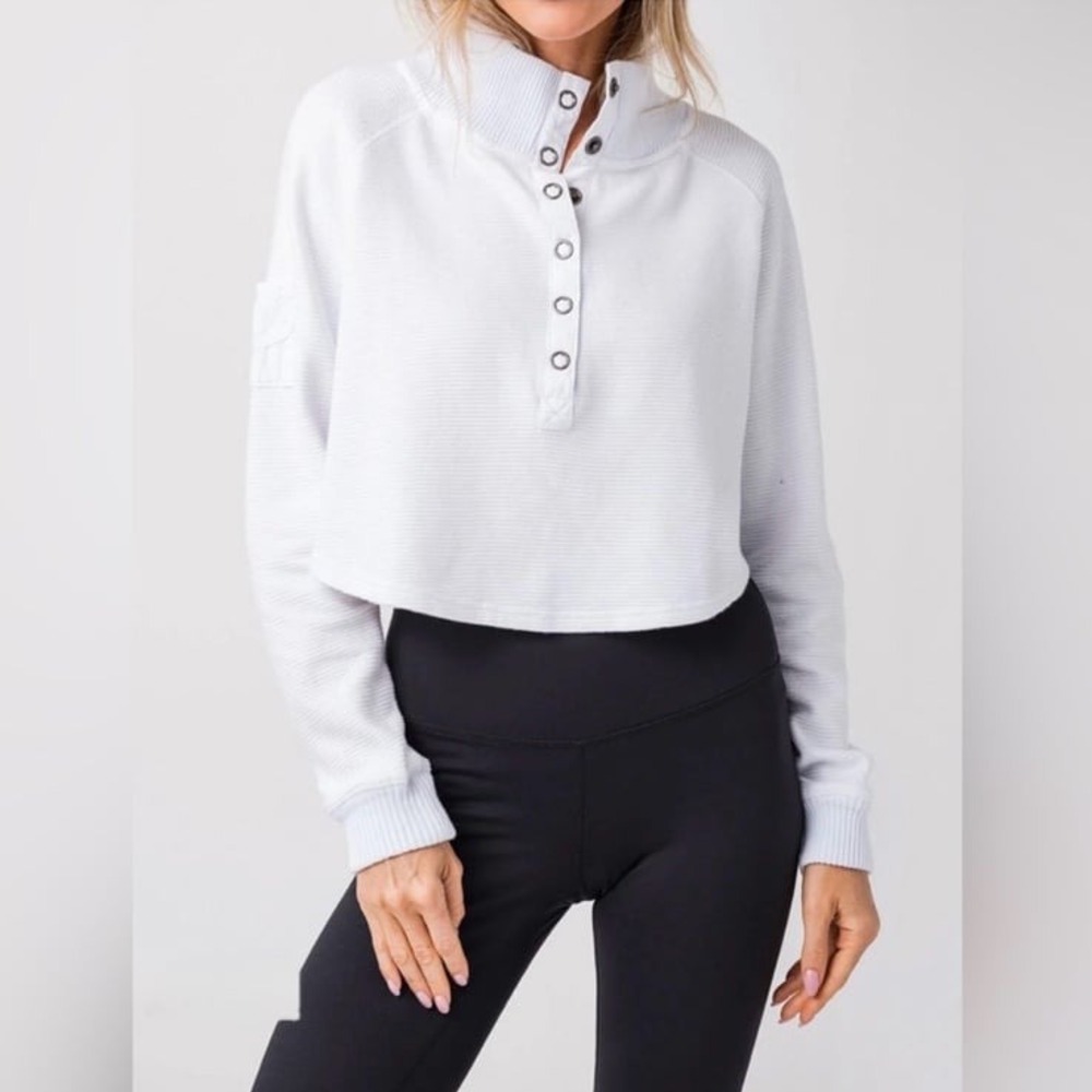 Free People FP Movement So Fly 100% Cotton Henley Top white in women's small